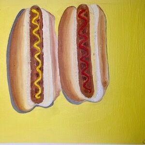 Hot dogs 11x14 original painting on canvas paper oil painting